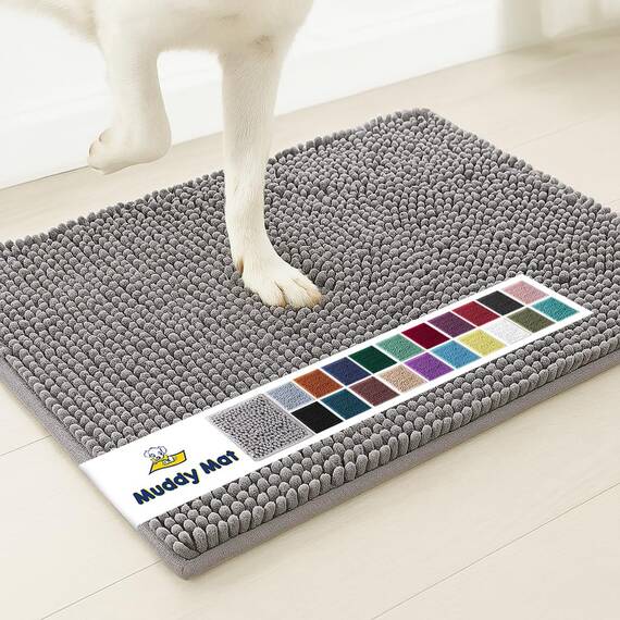 Muddy Mat® Shown On TV sehr saugfähige Mikrofaser-Fußmatte und Haustierteppich, rutschfest, dick, waschbar, für Küche, Badezimmer, Schlafzimmer, drinnen und draußen, Grau, Größe M, 76,2 x 48,3 cm