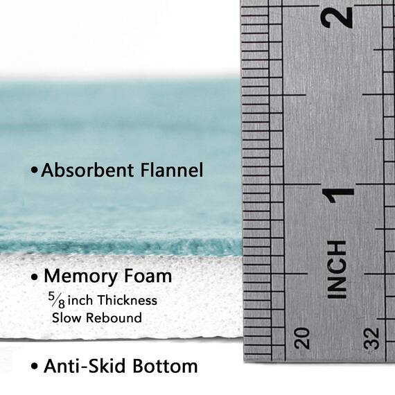 Flamingo P Memory Foam Bath Mat for Bathroom Non Slip Bath Rug Velvet Thick Soft and Comfortable Water Absorbent Machine Washable Easier to Dry Floor Rug Mats Waved Pattern, 24x17 Inches, Aqua Green