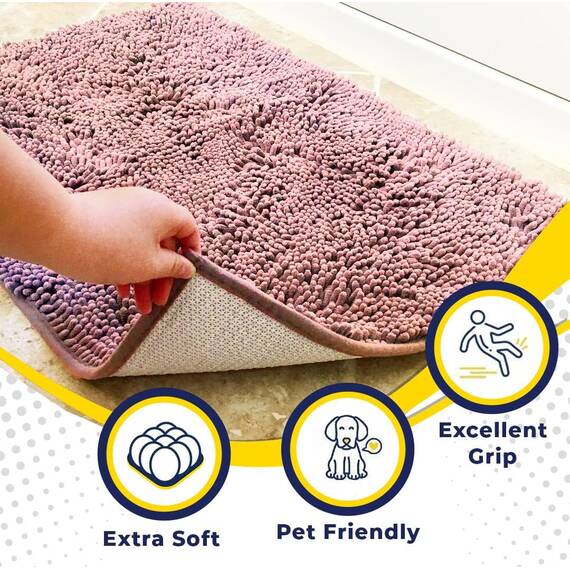 Muddy Mat® | Super Absorbent Door Mat Indoor, Microfiber Quick Dry Chenille Entryway Rug, Non-Slip Front Door Mat, Indoor Mats for Entryway, Machine Washable Pet Rug, Pink 24"x36"