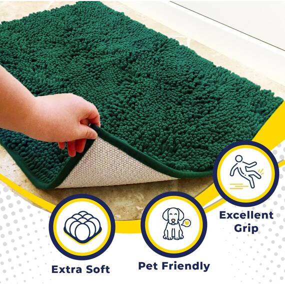 Muddy Mat® AS-SEEN-ON-TV Hochsaugfähige Mikrofaser-Fußmatte und Haustierteppich, rutschfest, dick, waschbar, für Küche, Schlafzimmer, drinnen und draußen, Dunkelgrün, 61 x 243,8 cm