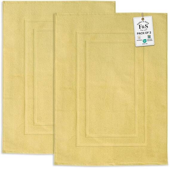 Feather & Stitch Badematten aus 100 % Baumwoll-Frottee, 2-teilig, handtuchähnliche Badematten (76,2 x 53,3 cm), Badezimmer, Dusche, Fußmatte, kein Badezimmerteppich, weich, saugfähig, waschbar, Gelb