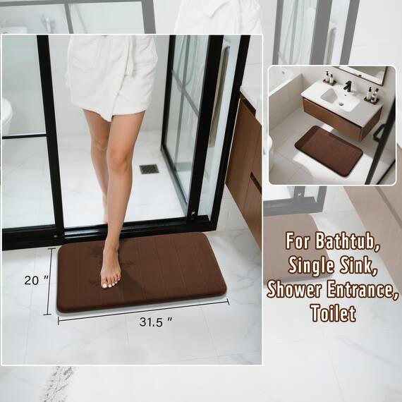 Yimobra Badematte aus Memory-Schaum, große Größe 81 x 51 cm, weich und bequem, super Wasseraufnahme, rutschfest, dick, maschinenwaschbar, Leichter zu trocknen, für Badezimmerteppich, braun