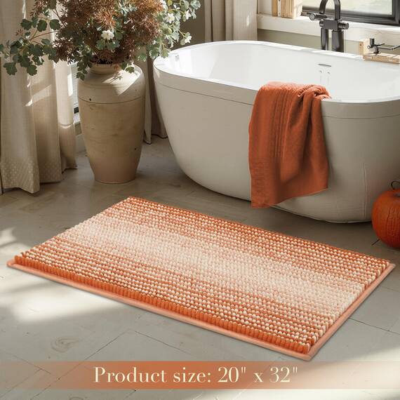 BSICPRO Badematte, rutschfest, 50,8 x 81,3 cm, wasserabsorbierend, Chenille, Badezimmer-Bodenmatte, maschinenwaschbar (Kürbisorange)