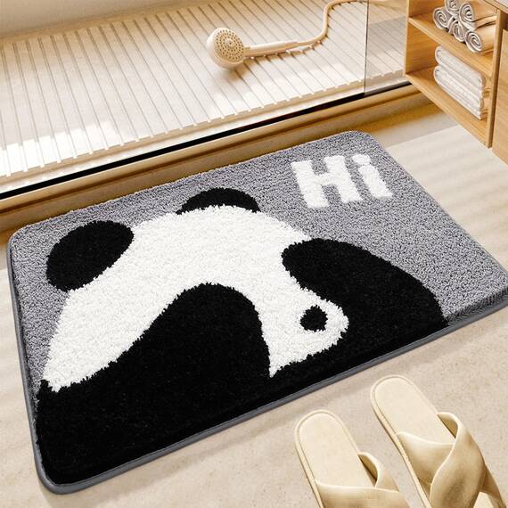 Hi Space Niedlicher Panda-Badematte, niedlich, rutschfest, weich, maschinenwaschbar, Badematte, wasserabsorbierend, Plüsch, zotteliger Badteppich, dick, Badezimmer, Küche, Mikrofaser, 50 cmx80 cm