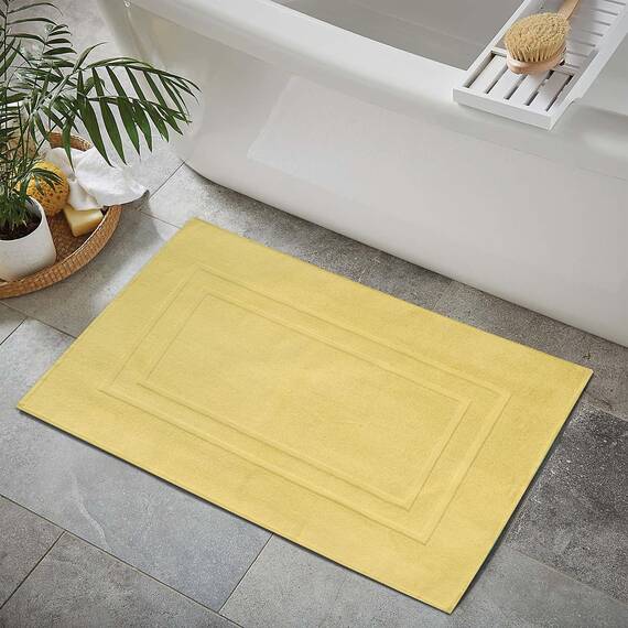 Feather & Stitch Badematten aus 100 % Baumwoll-Frottee, 2-teilig, handtuchähnliche Badematten (76,2 x 53,3 cm), Badezimmer, Dusche, Fußmatte, kein Badezimmerteppich, weich, saugfähig, waschbar, Gelb