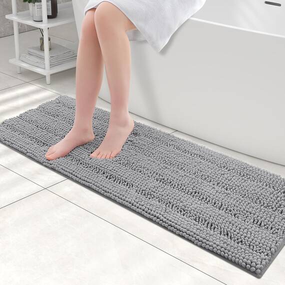Grandaily Chenille-Badezimmerteppich, gestreift, extra dick und saugfähig, rutschfest, weicher Plüsch, zotteliger Badteppich, maschinenwaschbar, trocknergeeignet, Badematten für Badezimmer, Dunkelgrau