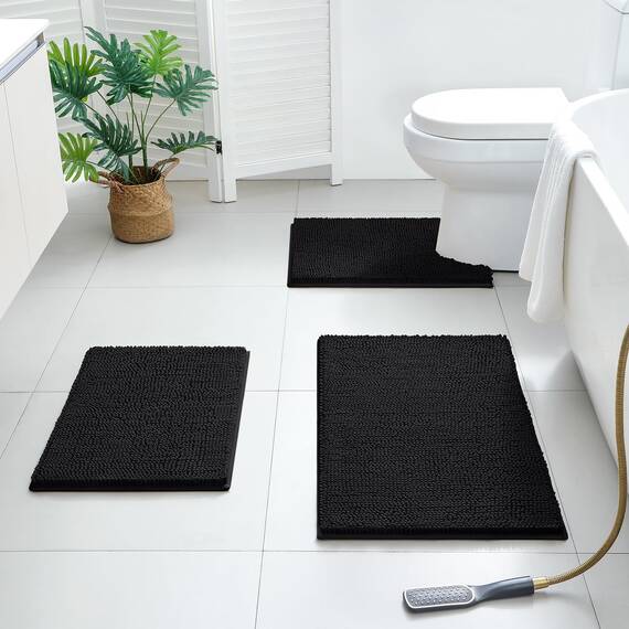 BYSURE BadezimmerteppichSet, 3teilig, rutschfest, extra saugfähig, zottelig, ChenilleBadezimmerteppiche und matten Sets, weich und trocken, BadteppichMattenSets für Badezimmer, waschbar,