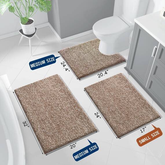 Yimobra Badezimmerteppichmatte, extra weich, bequem, rutschfest, wasserabsorbierend und dick, Badezimmer-Bodenmatten, maschinenwaschbar, zottelige Teppiche für Dusche, Badewannen, 61 x 50,8 cm, Beige