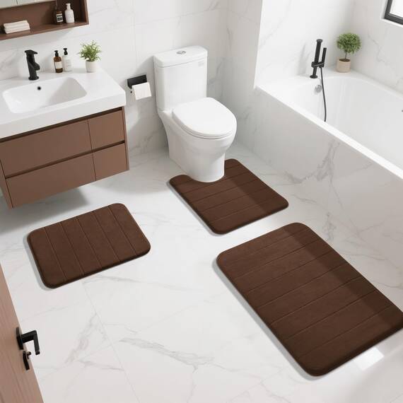 Yimobra Badematte aus Memory-Schaum, große Größe 81 x 51 cm, weich und bequem, super Wasseraufnahme, rutschfest, dick, maschinenwaschbar, Leichter zu trocknen, für Badezimmerteppich, braun