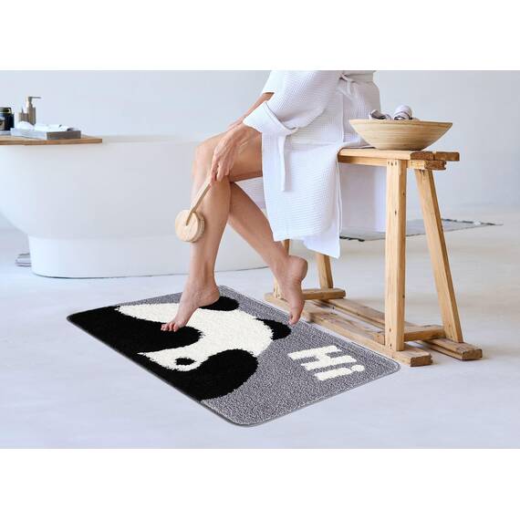 Hi Space Niedlicher Panda-Badematte, niedlich, rutschfest, weich, maschinenwaschbar, Badematte, wasserabsorbierend, Plüsch, zotteliger Badteppich, dick, Badezimmer, Küche, Mikrofaser, 50 cmx80 cm