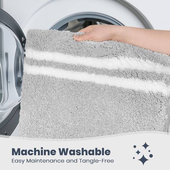 PURRUGS Rutschfester Badezimmerteppich, 61 x 91,4 cm, super saugfähig und schnell trocknend, zottelige Mikrofaser, maschinenwaschbar, Plüsch-Überwurf für Badewanne, Dusche und Waschbecken, Hellgrau