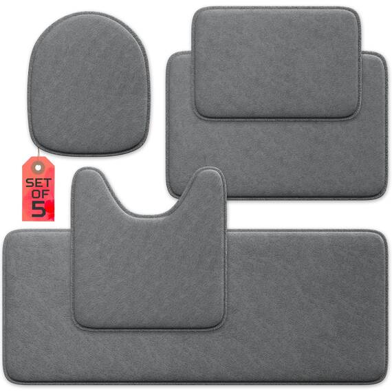 Elvoki Badezimmerteppich-Set, Memory-Schaum, rutschfest, ultraweich, wasserabsorbierend, maschinenwaschbar, 5-teiliges Set, Grau