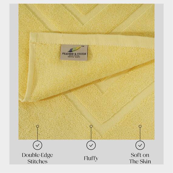 Feather & Stitch Badematten aus 100 % Baumwoll-Frottee, 2-teilig, handtuchähnliche Badematten (76,2 x 53,3 cm), Badezimmer, Dusche, Fußmatte, kein Badezimmerteppich, weich, saugfähig, waschbar, Gelb
