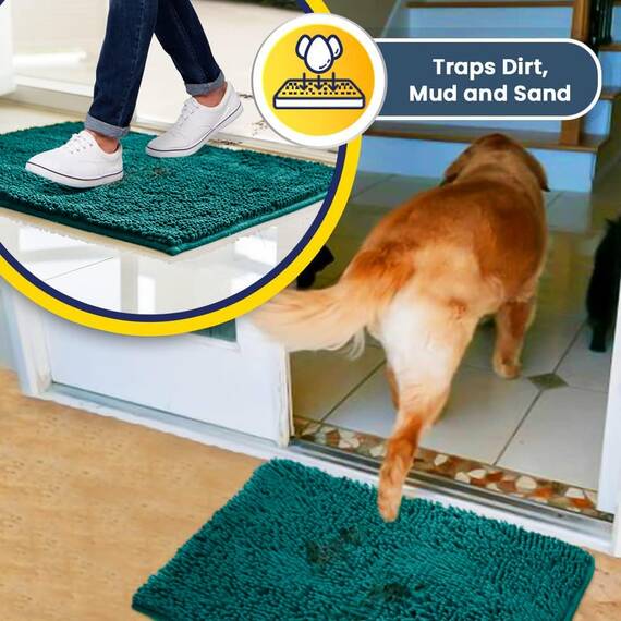 Muddy Mat® Super saugfähige Fußmatte für den Innenbereich, Mikrofaser, schnell trocknend, Chenille-Eingangsteppich, rutschfeste Haustürmatte, Innenmatte, maschinenwaschbar, Haustierteppich, Blaugrün