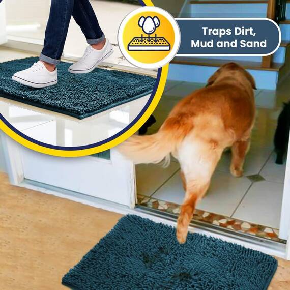 Muddy Mat® | Super Absorbent Door Mat Indoor, Microfiber Quick Dry Chenille Entryway Rug, Non-Slip Front Door Mat, Indoor Mats for Entryway, Machine Washable Pet Rug, Atlantic Blue 36"x60"