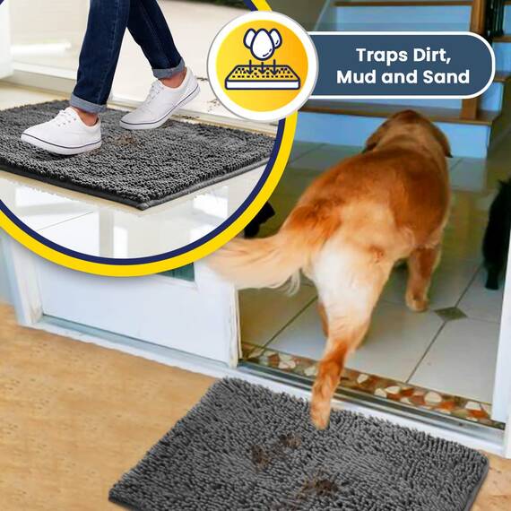 The Original Muddy Mat Badezimmerteppiche, sehr saugfähig, rutschfest, dicke zottelige Mikrofaser-Willkommens-Fußmatte, matschige Haustiermatten (Supergröße, Grau)