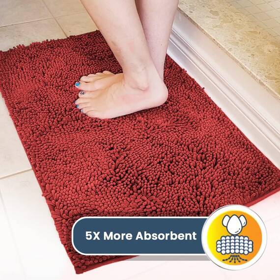 Muddy Mat® Super saugfähige Fußmatte für den Innenbereich, Mikrofaser, schnell trocknend, Chenille-Eingangsteppich, rutschfeste Haustürmatte, Innenmatte, maschinenwaschbar, Haustierteppich, Rot, 91,4