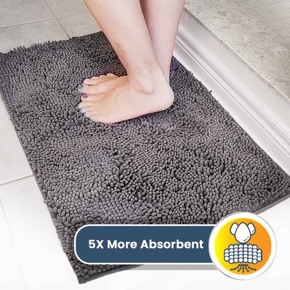 The Original Muddy Mat Badezimmerteppiche, sehr saugfähig, rutschfest, dicke zottelige Mikrofaser-Willkommens-Fußmatte, matschige Haustiermatten (Supergröße, Grau)