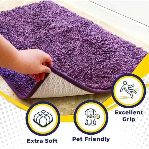 Muddy Mat® AS-SEEN-ON-TV Hochsaugfähige Mikrofaser-Fußmatte und Haustierteppich, rutschfest, dick, waschbar, für Küche, Badezimmer, Schlafzimmer, drinnen und draußen, Lila, 61 x 304,8 cm