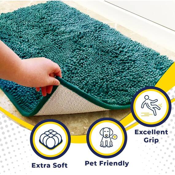 Muddy Mat® Super saugfähige Fußmatte für den Innenbereich, Mikrofaser, schnell trocknend, Chenille-Eingangsteppich, rutschfeste Haustürmatte, Innenmatte, maschinenwaschbar, Haustierteppich, Blaugrün