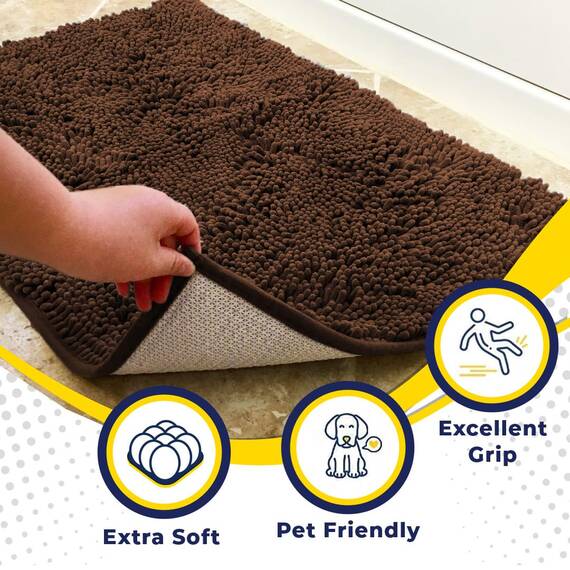 Muddy Mat AS-SEEN-ON-TV Sehr saugfähige Mikrofaser-Fußmatte und Haustierteppich, rutschfest, dick, waschbar, Badematte, weiches Chenille, für Küche, Badezimmer, Schlafzimmer, Braun, XL 152.4x89.9 cm