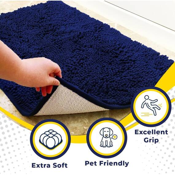 Muddy Mat® | Super Absorbent Door Mat Indoor, Microfiber Quick Dry Chenille Entryway Rug, Non-Slip Front Door Mat, Indoor Mats for Entryway, Machine Washable Pet Rug, Navy Blue 36"x60"