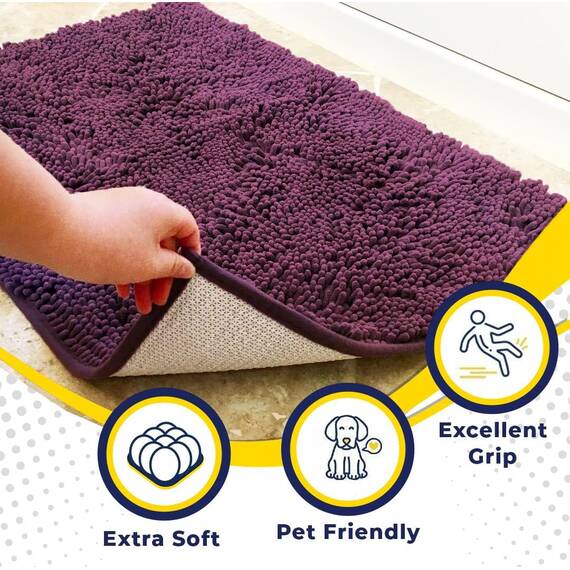 Muddy Mat® | Super Absorbent Door Mat Indoor, Microfiber Quick Dry Chenille Entryway Rug, Non-Slip Front Door Mat, Indoor Mats for Entryway, Machine Washable Pet Rug, Dark Purple 35"x60"