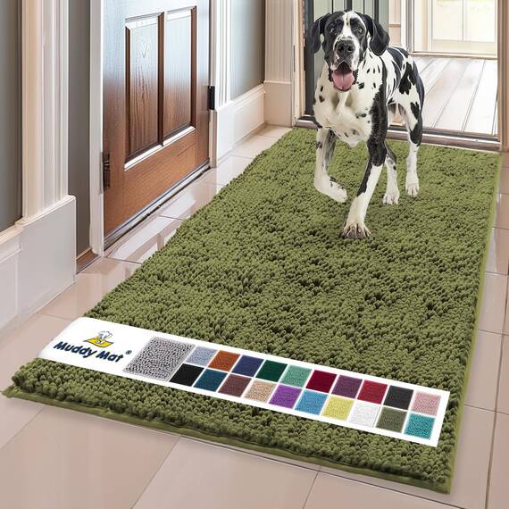 Muddy Mat® | Super Absorbent Door Mat Indoor, Microfiber Quick Dry Chenille Entryway Rug, Non-Slip Front Door Mat, Indoor Mats for Entryway, Machine Washable Pet Rug, Army Green 36"x60"