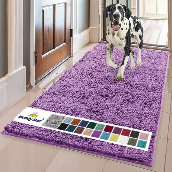 Muddy Mat® | Super Absorbent Door Mat Indoor, Microfiber Quick Dry Chenille Entryway Rug, Non-Slip Front Door Mat, Indoor Mats for Entryway, Machine Washable Pet Rug, Purple 36"x60"