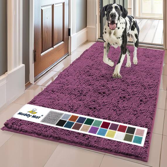 Muddy Mat® | Super Absorbent Door Mat Indoor, Microfiber Quick Dry Chenille Entryway Rug, Non-Slip Front Door Mat, Indoor Mats for Entryway, Machine Washable Pet Rug, Dark Purple 35"x60"