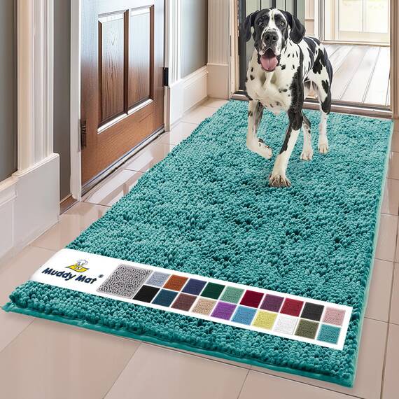 Muddy Mat® | Super Absorbent Door Mat Indoor, Microfiber Quick Dry Chenille Entryway Rug, Non-Slip Front Door Mat, Indoor Mats for Entryway, Machine Washable Pet Rug, Teal 35"x60"
