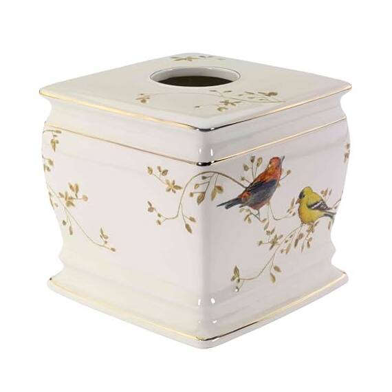 Avanti Linens, Taschentuchbox-Abdeckung, dekoratives Zubehör für die Arbeitsplatte, von der Natur inspirierte Heimdekoration (vergoldete Vogel-Kollektion)
