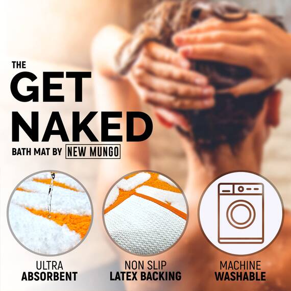 New Mungo Get Naked Badematte, Orange – niedliche Badezimmerteppiche, lustige Badematte, 78,7 x 50,8 cm