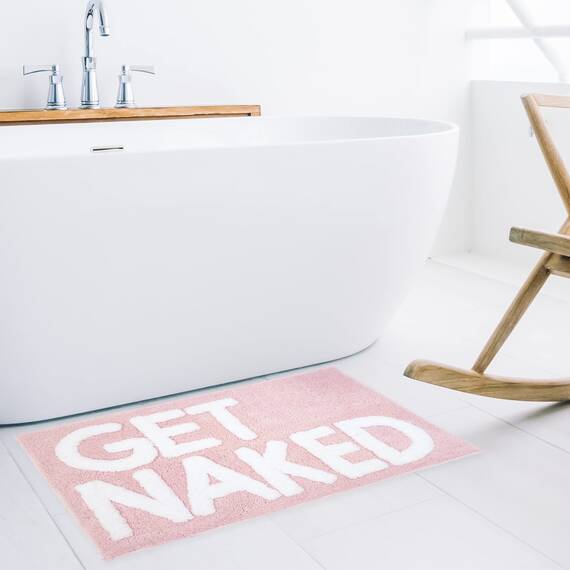 New Mungo Get Naked Badematte Rosa – Badezimmerteppiche, Wohnungsdekoration, Badezimmerzubehör, Niedliche Badematten für Badezimmer, Weiße & Rosa Badematte – 78.7x50.8 cm