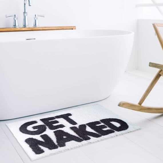 New Mungo Get Naked Badematte für die Badewanne, niedliche Badteppiche für Wohnungsdekoration, Badematten für Badezimmer als Duschbodenmatte, getufteter grauer und weißer Badezimmerteppich, 78,7 x