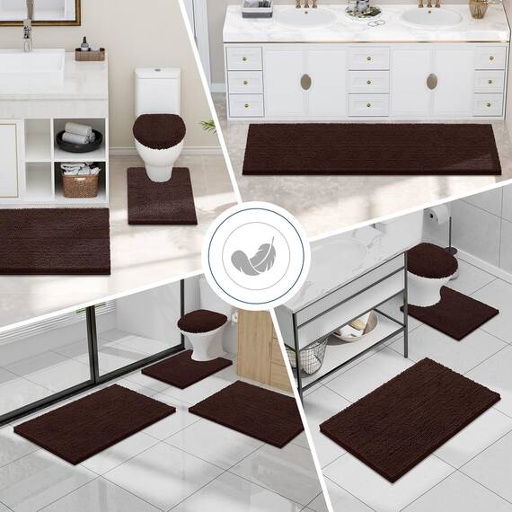 smiry Luxuriöser Chenille-Badteppich, extra weich und saugfähig, zottelig, maschinenwaschbar, Rutschfester Plüsch-Teppich für Badewanne, Dusche und Badezimmer (129 x 61 cm, Braun)