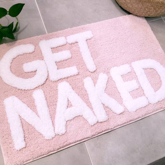 New Mungo Get Naked Badematte Rosa – Badezimmerteppiche, Wohnungsdekoration, Badezimmerzubehör, Niedliche Badematten für Badezimmer, Weiße & Rosa Badematte – 78.7x50.8 cm