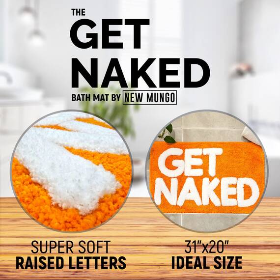 New Mungo Get Naked Badematte, Orange – niedliche Badezimmerteppiche, lustige Badematte, 78,7 x 50,8 cm