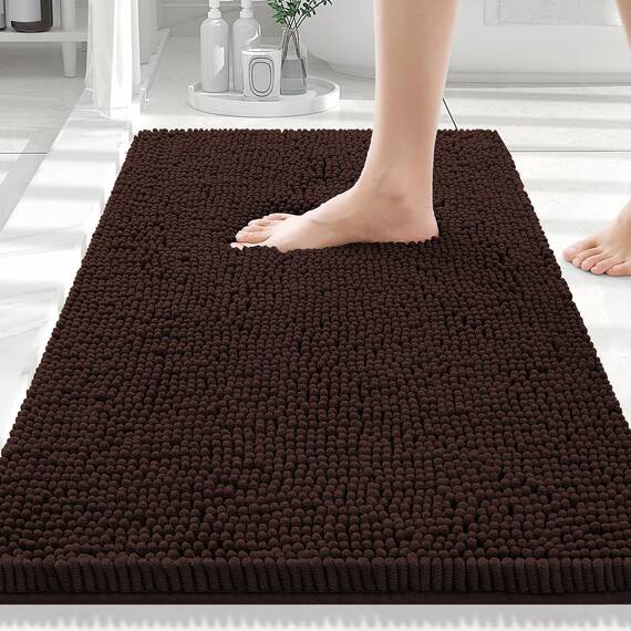 smiry Luxuriöser Chenille-Badteppich, extra weich und saugfähig, zotteliger Badezimmerteppich, maschinenwaschbar, Rutschfester Plüsch-Teppichläufer für Badewanne, Dusche und Bad (50.8x81.3 cm, braun)
