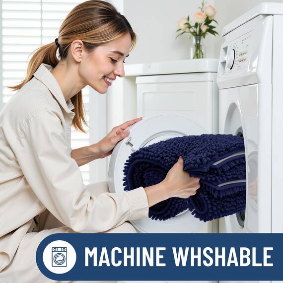 smiry Luxuriöser Chenille-Badteppich, extra weich und saugfähig, zotteliger Badezimmerteppich, maschinenwaschbar, Dusche und Badezimmer (43.2x129.9 cm, Marineblau)