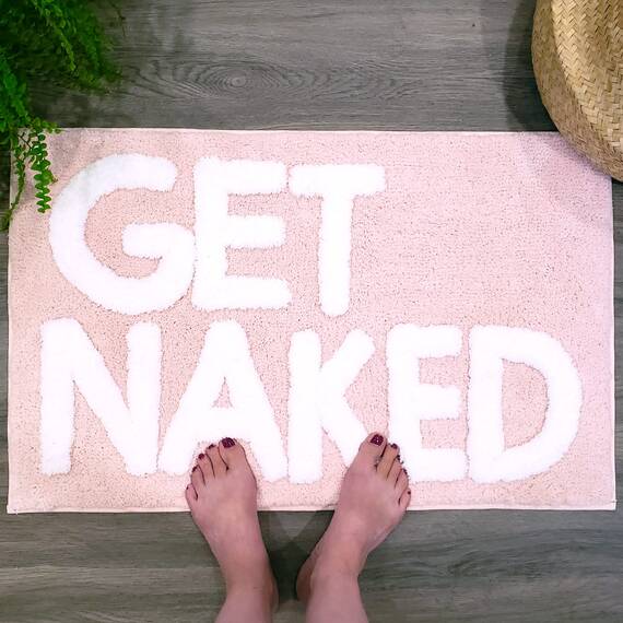 New Mungo Get Naked Badematte Rosa – Badezimmerteppiche, Wohnungsdekoration, Badezimmerzubehör, Niedliche Badematten für Badezimmer, Weiße & Rosa Badematte – 78.7x50.8 cm
