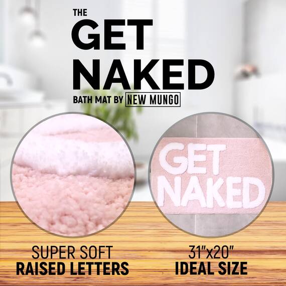 New Mungo Get Naked Badematte Rosa – Badezimmerteppiche, Wohnungsdekoration, Badezimmerzubehör, Niedliche Badematten für Badezimmer, Weiße & Rosa Badematte – 78.7x50.8 cm