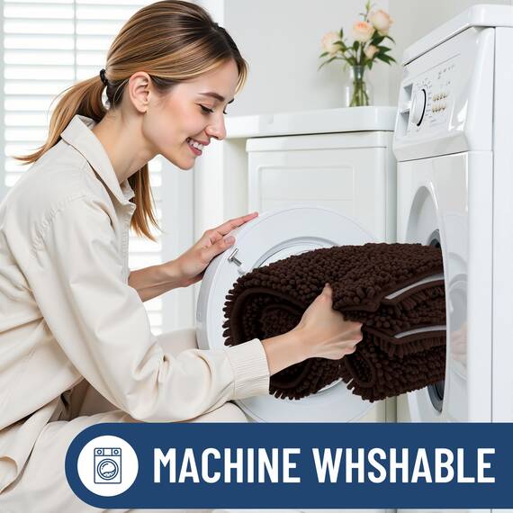smiry Luxuriöser Chenille-Badteppich, extra weich und saugfähig, zottelig, maschinenwaschbar, Rutschfester Plüsch-Teppich für Badewanne, Dusche und Badezimmer (129 x 61 cm, Braun)