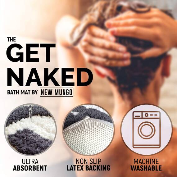 New Mungo Get Naked Badematte für die Badewanne, niedliche Badteppiche für Wohnungsdekoration, Badematten für Badezimmer als Duschbodenmatte, getufteter grauer und weißer Badezimmerteppich, 78,7 x