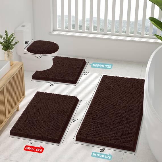 smiry Luxuriöser Chenille-Badteppich, extra weich und saugfähig, zottelig, maschinenwaschbar, Rutschfester Plüsch-Teppich für Badewanne, Dusche und Badezimmer (129 x 61 cm, Braun)