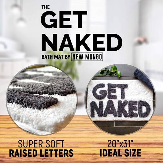 New Mungo Get Naked Badematte für die Badewanne, niedliche Badteppiche für Wohnungsdekoration, Badematten für Badezimmer als Duschbodenmatte, getufteter grauer und weißer Badezimmerteppich, 78,7 x