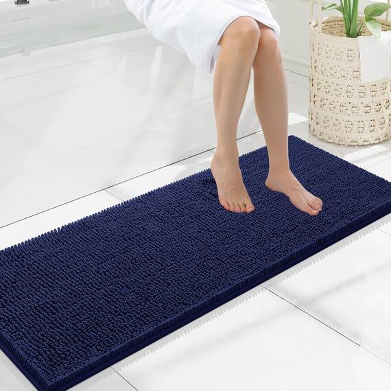 smiry Luxuriöser Chenille-Badteppich, extra weich und saugfähig, zotteliger Badezimmerteppich, maschinenwaschbar, Dusche und Badezimmer (43.2x129.9 cm, Marineblau)
