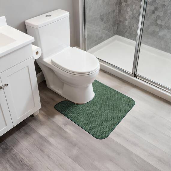 Bosap WC-Vorleger, U-förmiger Badezimmerteppich, maschinenwaschbar, rutschfest, schnell trocknend, super saugfähig, ultradünn, WC-Vorleger für Badezimmer, WC, Grün, 50,8 x 61 cm