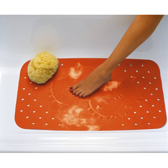 RIDDER- Badematte Plattfuß. Größe 38 x 72 cm. Rechteckig aus Gummi in Orange.