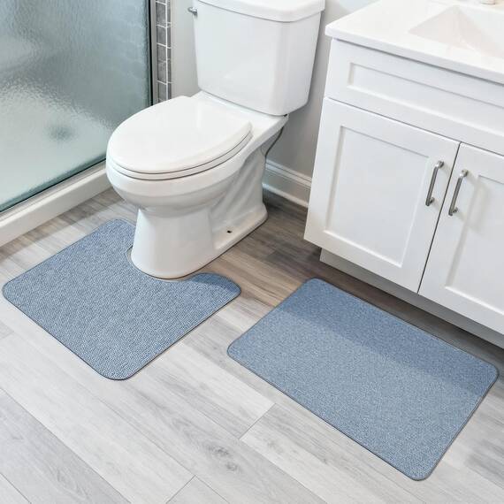 Bosap Badezimmerteppich-Set, 2-teilig, dünne Badezimmermatten, WC-Vorleger, schnell trocknend, rutschfest, maschinenwaschbar, niedriger Flor, saugfähige Badematten, Dusche, Waschbecken